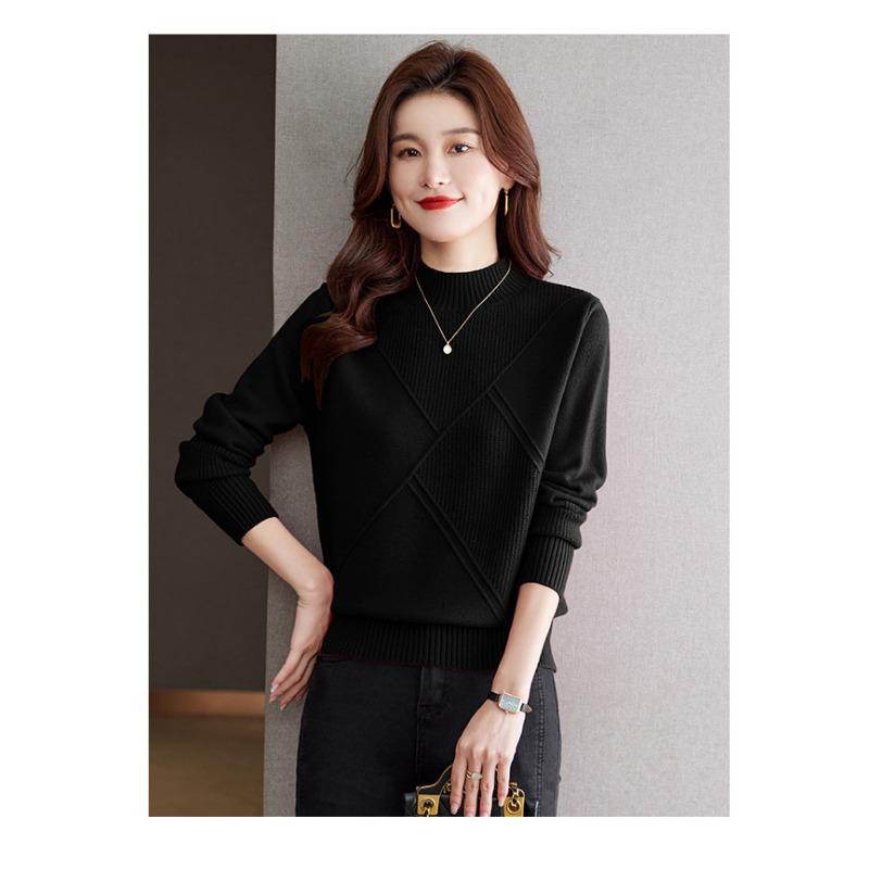 

Осень Зима Половинный высокий воротник Однотонный Универсальный свитер Женский Повседневный Модный Вязаный Базовый Пуловер Топ onesize чёрный