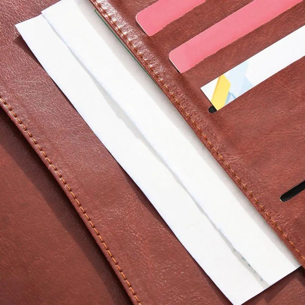 PU Leather A4 File Folder with Zipper Business Manager Clip  For Office School Supplies