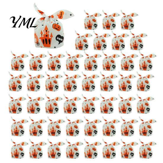 Clear Plastic Snack Pouches for Retail 48 Pcs Halloween Candy Bags, Kids Trick or Treat Goodie Cute Rabbit Portable Bags School Events Ear Small Gift