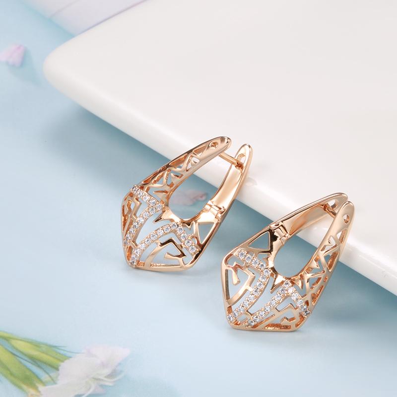 Trend  Rose Gold Earring For Women Micro Wax Inlay Natural Zircon Hollow Flower Unusual Vintage Fashion Daily Jewelry