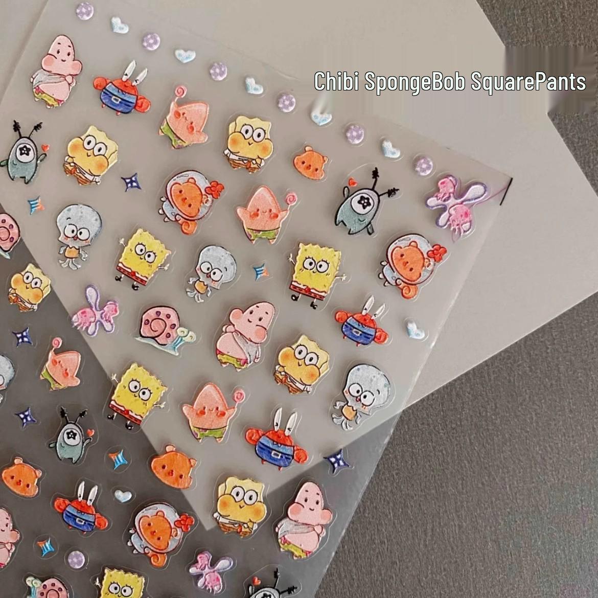 3D стикеры для маникюра с Губкой Бобом и Патриком Q version SpongeBob Embossed Stickers