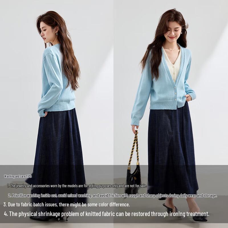 VICTORIA&VERA Women's Faux Two-Piece V-Neck Knit Cardigan