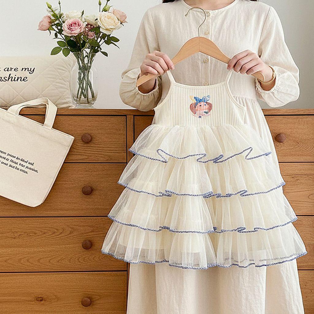 Girls Summer Sweet Multi Layer Mesh Spaghetti Strap Princess Dress Baby Chic Sleeveless Party Dress For Kids 80cm белый