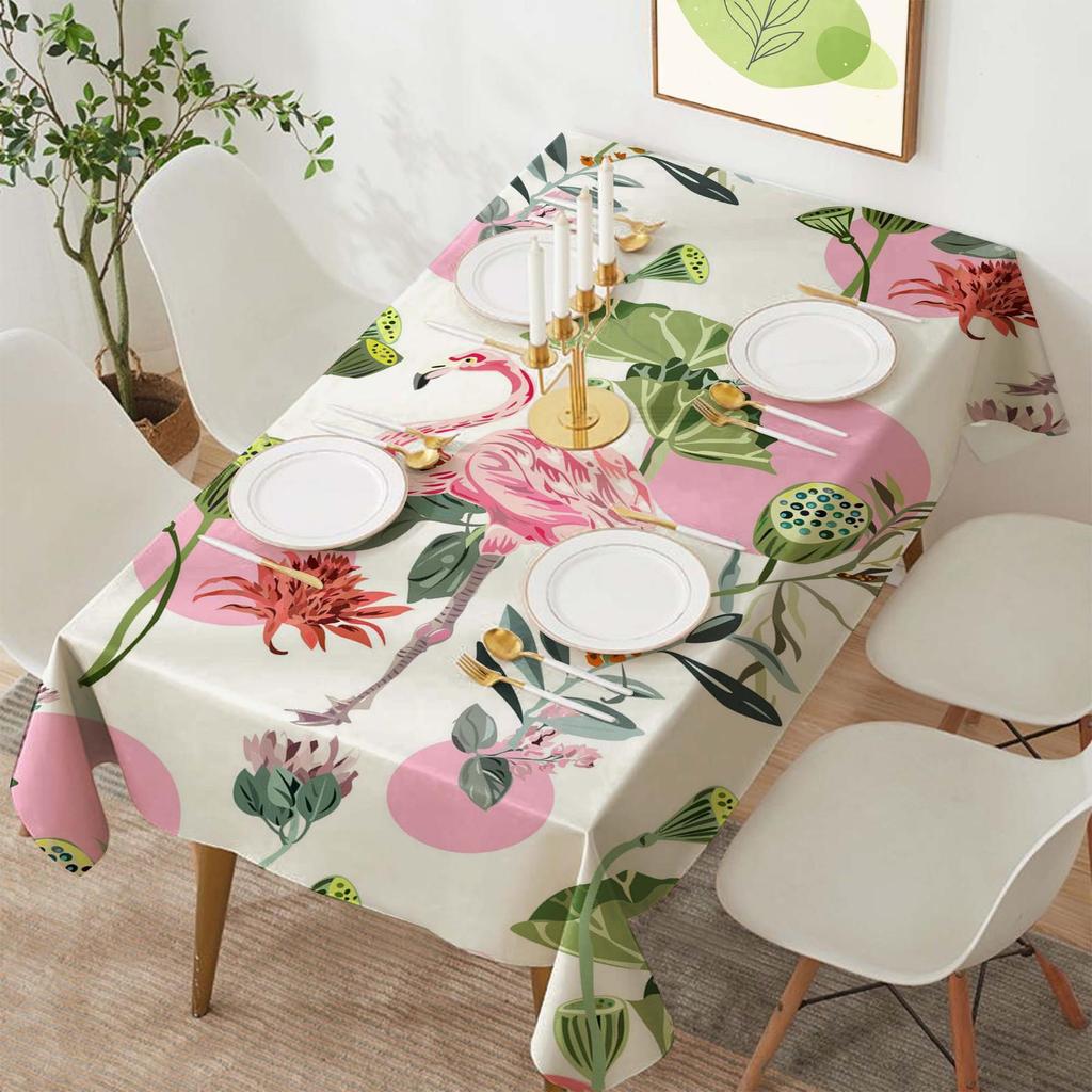 Tropical Flamingo Polyester Rectangular Tablecloth for Parties and Dining