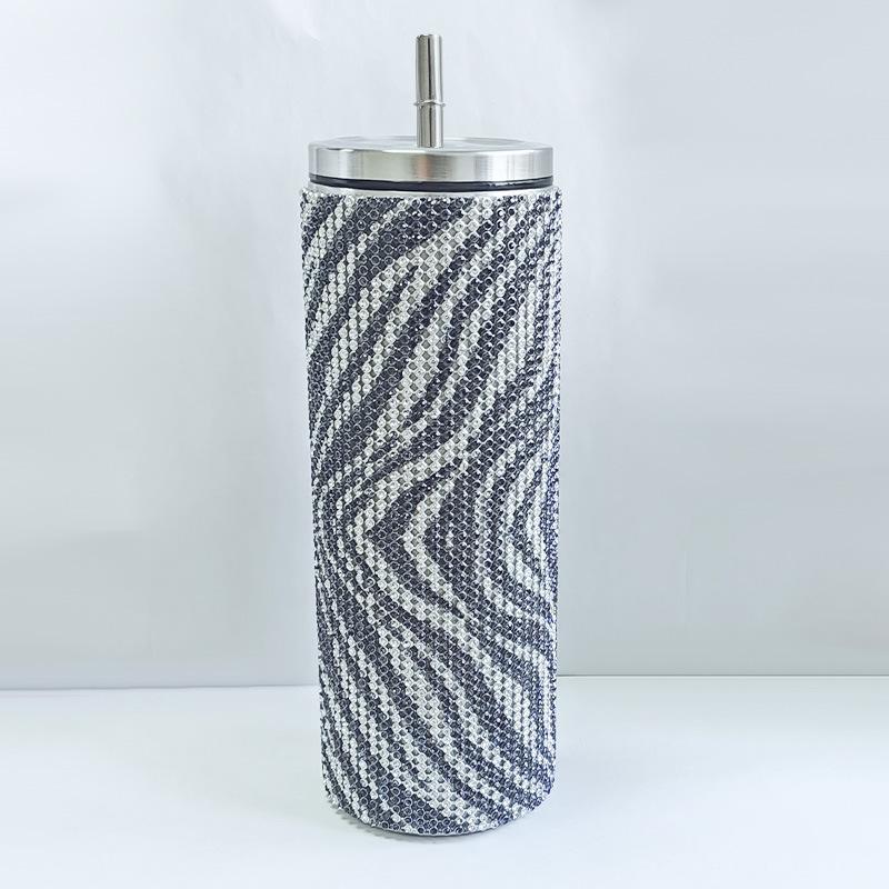 Diamond Stainless Steel Tumbler with Straw 20oz Thermos Bottle Sparkling Water Bottles Shining Coffee Mug Car Thermal Cup Mug