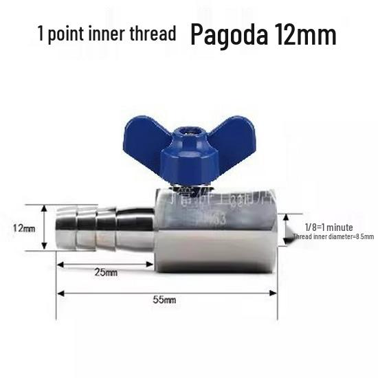 304 Stainless Steel Mini Ball Valve with Butterfly Handle, Internal/External Threads, High Pressure, 4-Way Pagoda Tube Connector.