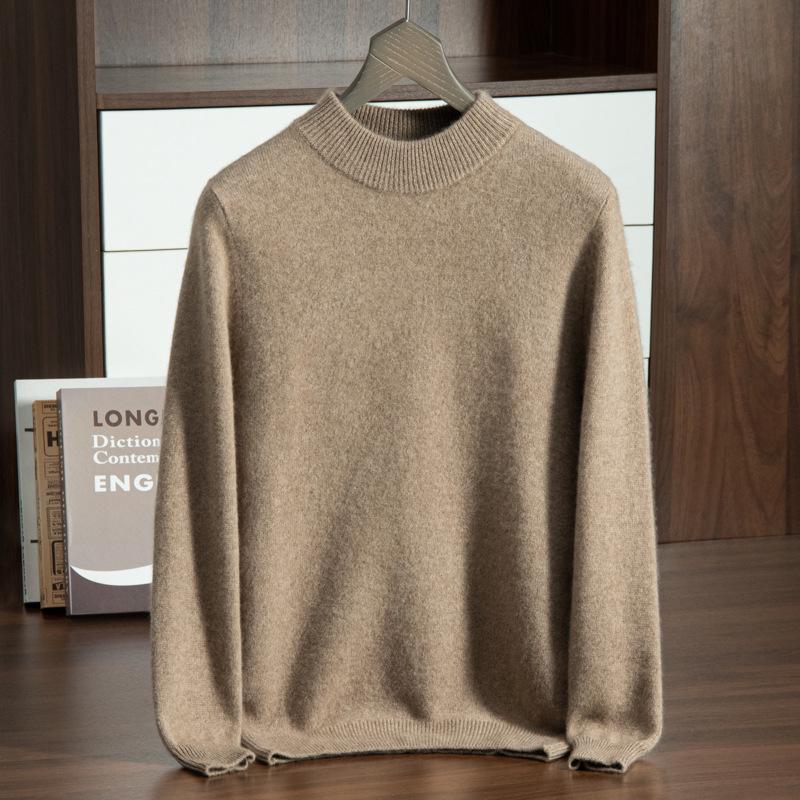 Men's Thickened Cashmere Half-High Neck Sweater - Loose Fit, Warm Knit Pullover