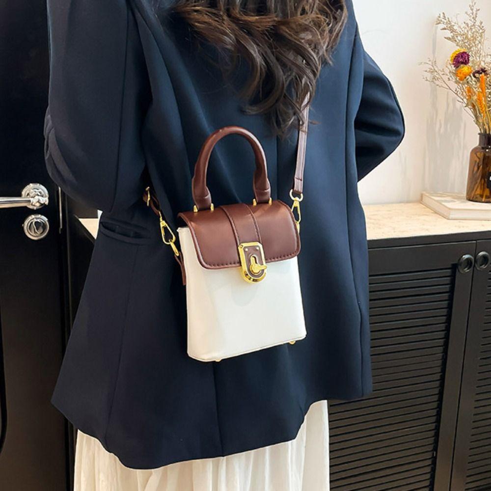 Handbag Contrast Color Phone Bag PU Ins Square Tote Bag Retro Simple Shoulder Bag Travel