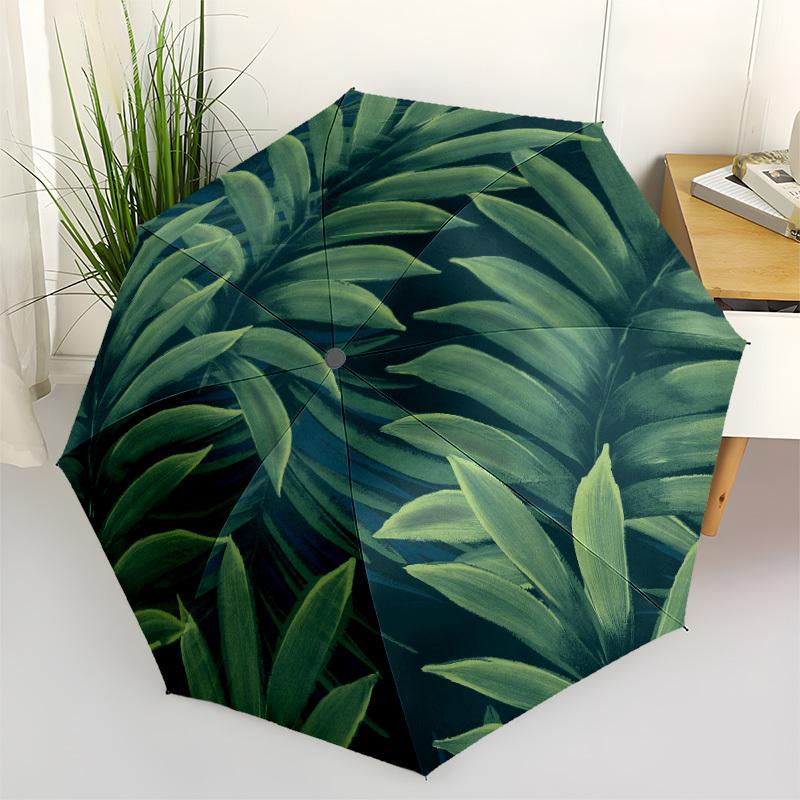 1pc Tropical Leaves Automatic Open/close Umbrella, 8-Rib sturdy structure, Auto Folding/Opening, Portable Travel Umbrella for Women,175