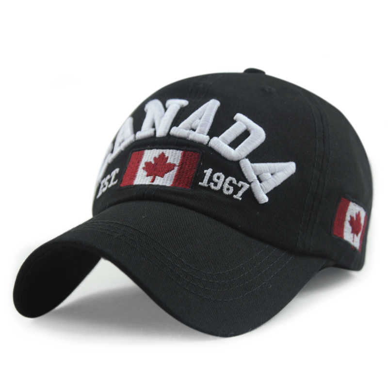 

Модная хлопковая бейсболка Canada с флагом Канады, бейсболка Snapback, регулируемые мужские бейсболки Gorras чёрный