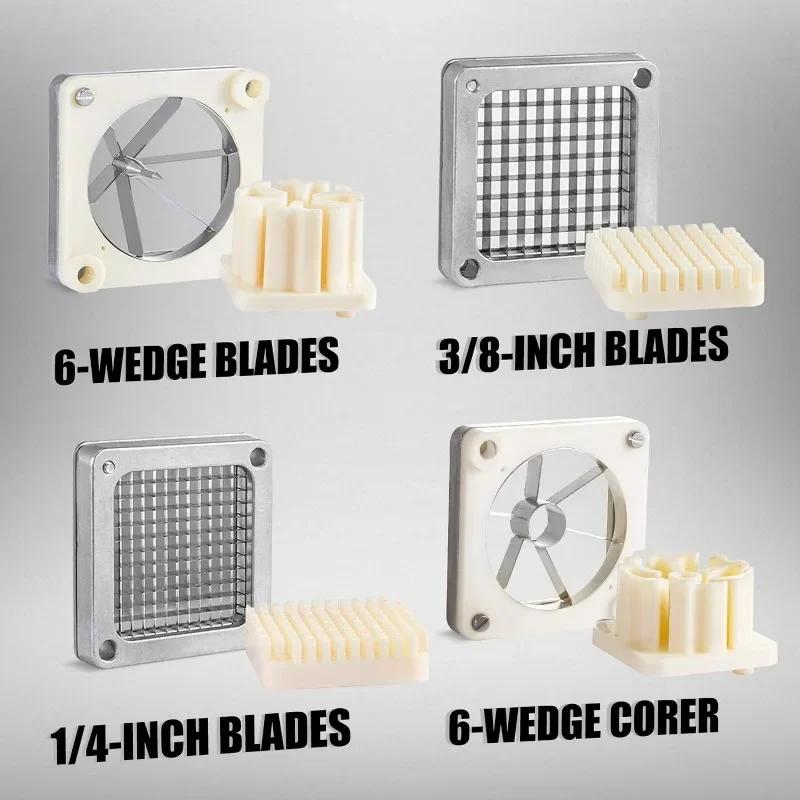Commercial French Fry Cutter with 4 Replacement Blades, 1/2" or 1/4" or 3/8" 6 or 8-wedge Slicer or 6-wedge Apple Corer