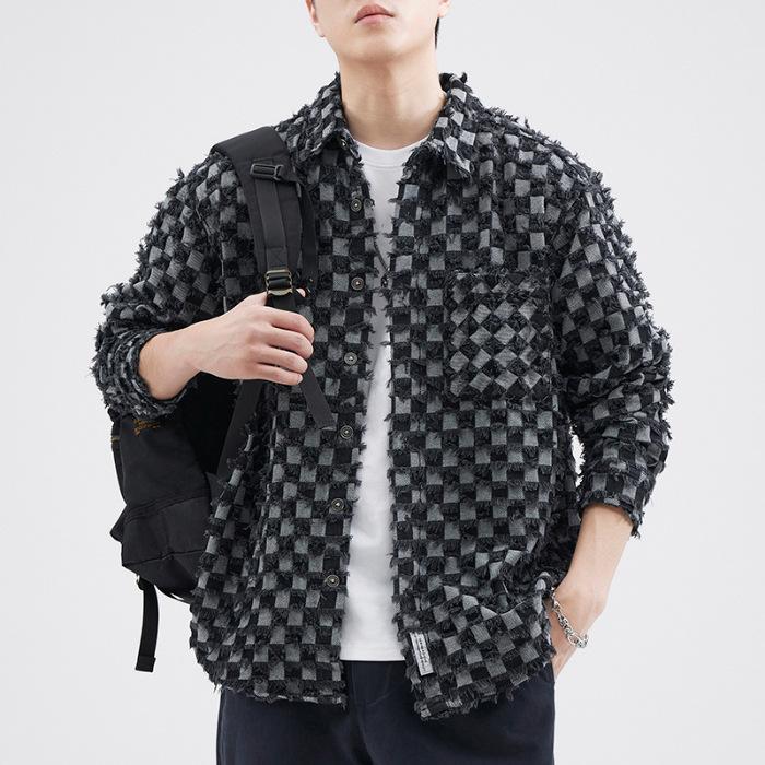 

Разорванная синяя японская рубашка Tooling, мужская модная брендовая свободная рубашка большого размера, повседневная рубашка Ruffian, куртка, топ, модный 4XL чёрный