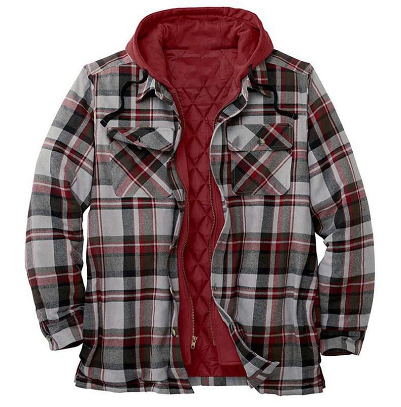 Men's Autumn/Winter Plaid Hooded Cotton Jacket 