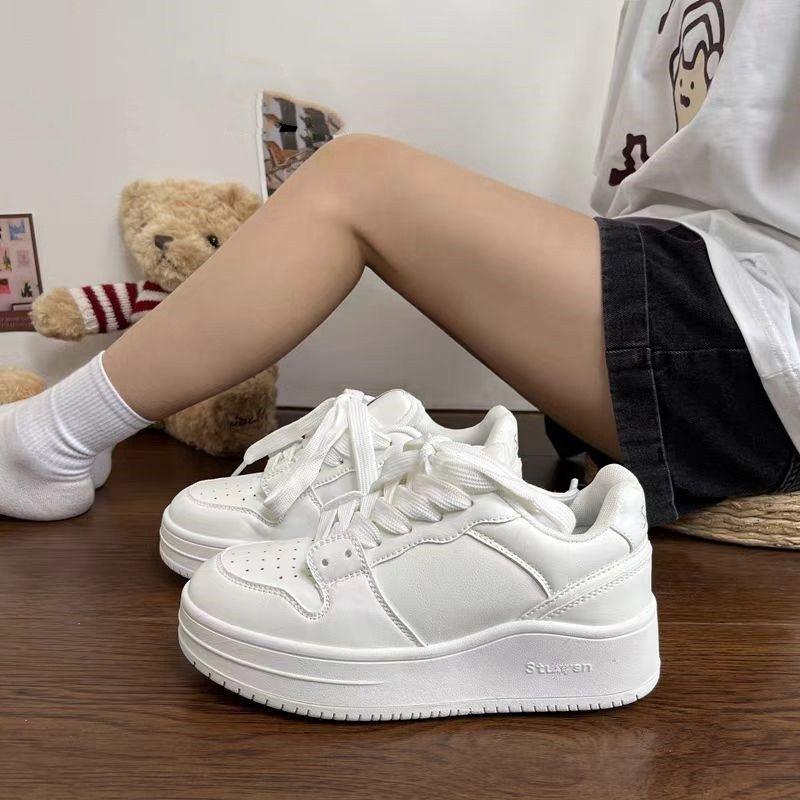 2025 Spring New Thick-soled Little White Shoes Women's Ins Niche Versatile Breathable Student Sports Board Shoes