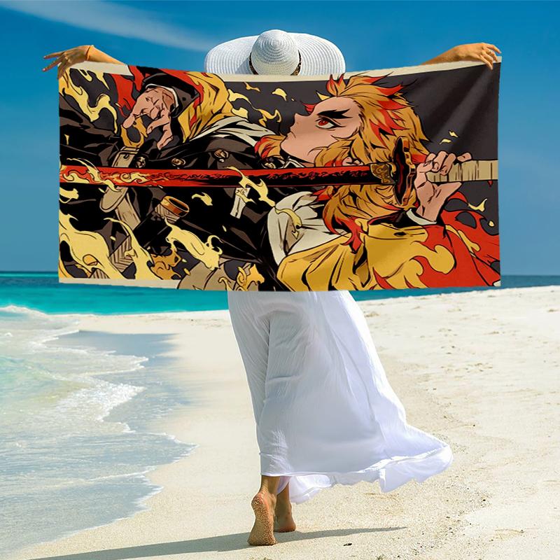 Rengoku Kyoujurou Fashion Beach Towel: Ideal for Summer Adventures Soft, absorbent and quick drying suitable for swimming and bathing