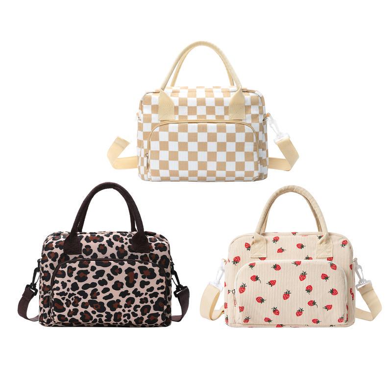 Strawberry Corduroy Insulated Waterproof Lunch Bag - Large Capacity Picnic Handbag