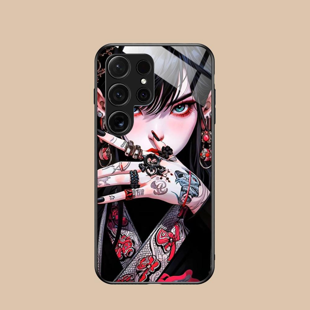 Fashion Tattoo Girl Mobile Phone Case for Samsung Galaxy A56 55 54 53 52 51 36 35 34 23 16 15 5G Glass Colorful Cover Cover