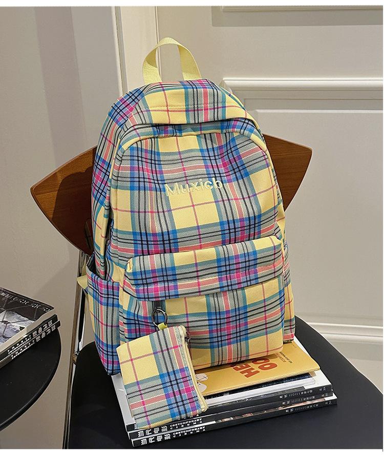 School Bag New Retro College Student Korean Version Plaid School Bag Versatile Ins Backpack Large Capacity Dopamine Backpack