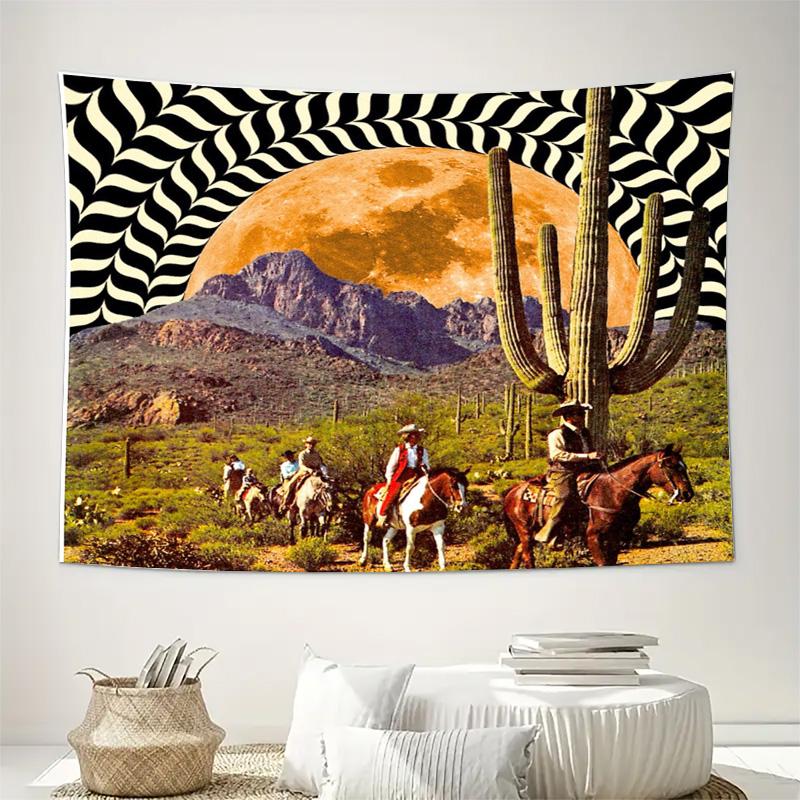 Unframed Western Cowgirl Horses Tapestry Vintage Southwestern Desert Landscape Wall Hanging Room Decor Bohemian Farmhouse Aesthe