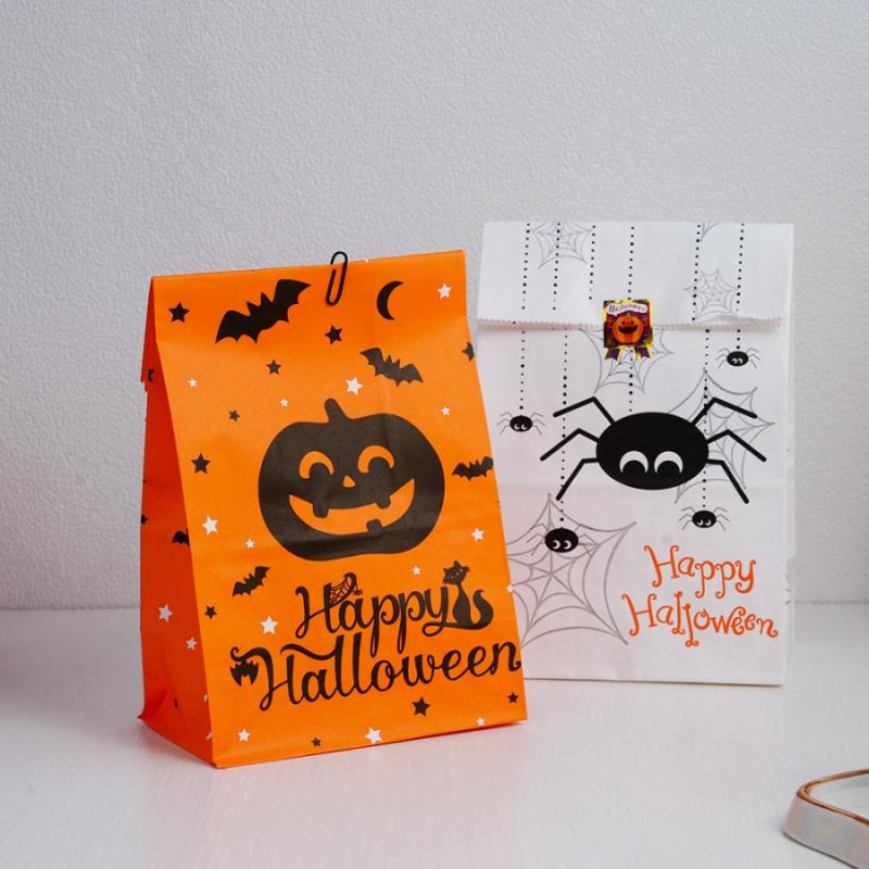 3pcsHalloween Gift Bags Pumpkin Ghost Spider Party Candy Bags Baking Cookies Chocolate Kraft Paper Packaging Bags Gift Storage B