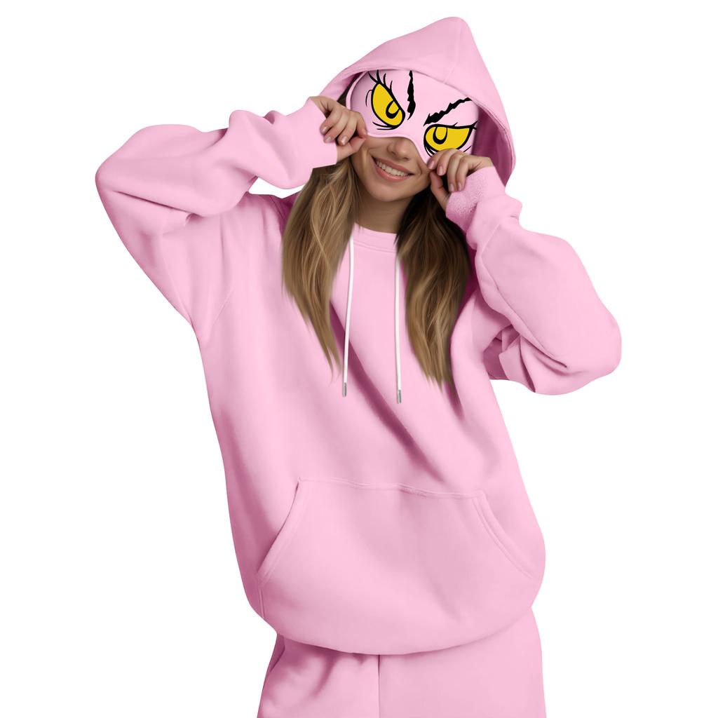 Damemote Lett langermet genser for kvinner med lommer Preppy grafisk hettegenser