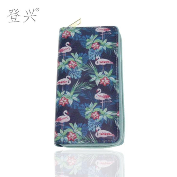 New Flamingo Series Cartoon PU Long Wallet, Student Card Bag Female