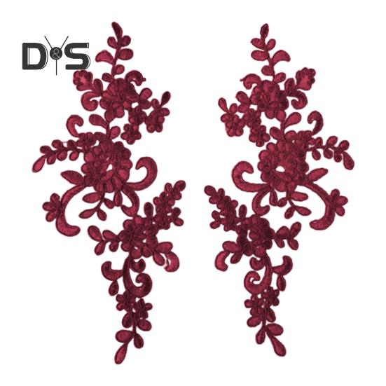 2 Pcs Embroidery Lace Applique Sewing Flower Fabric Collar Patch Motif Wedding Gown Dress Bridal DIY Crafts for Daily Wear Tailor Shops