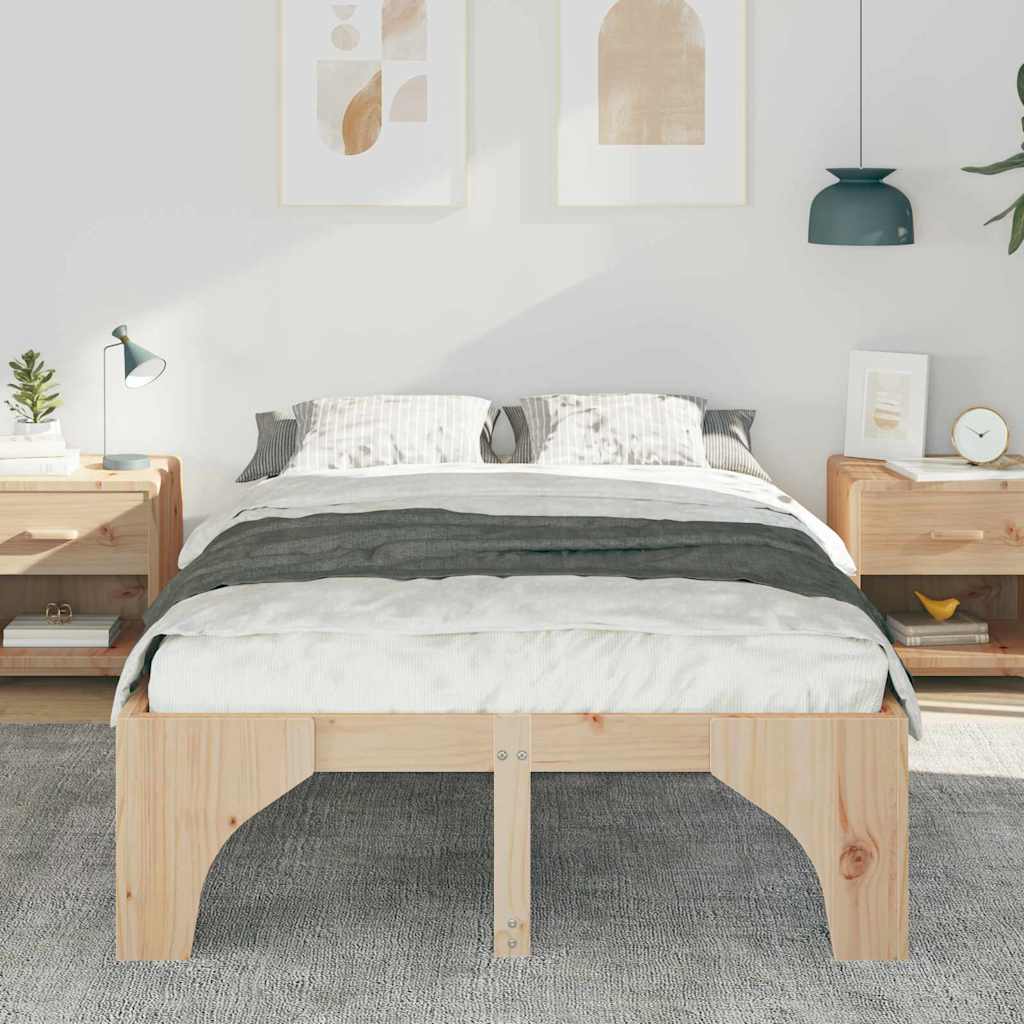 Bed Frame Brown 140 x 190 cm Solid Pine Wood