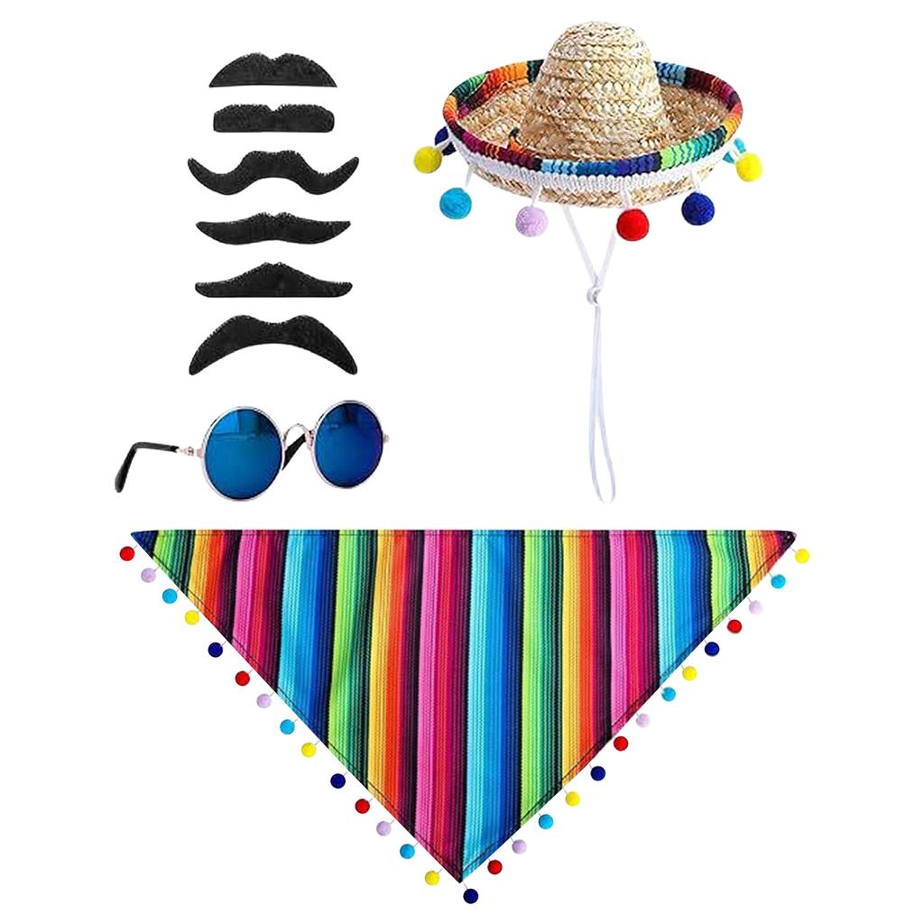 Mexican Set For 23in/1in Plastic Porch, Statue, Mexican Hat And Bandana Scarf For Garden Decoration,