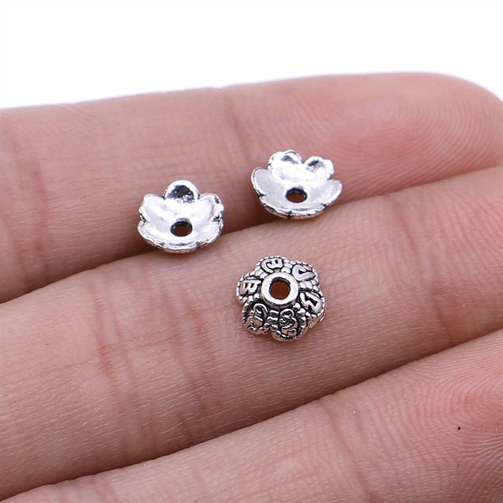 50pcs Tibetan Antique Silver Color Flower Bead End Caps For Jewelry Making Findings Needlework DIY Accessories Wholesale