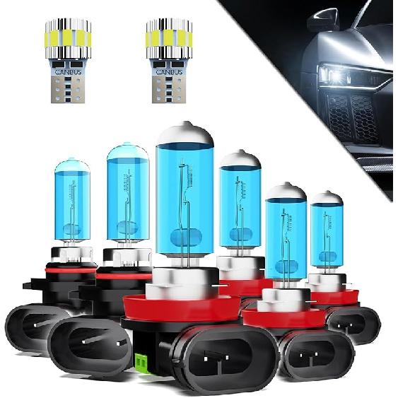 Halogen Headlights Fit For Nissan Titan 2004-2015 Headlight Bulbs,9005/HB3/H10 High Beam+ 9006/HB4 Low Beam+ 880/881/H27 Fog Light Combo,Plug And