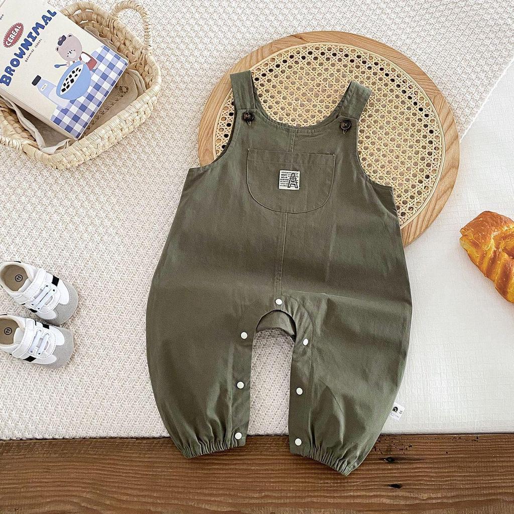 Boys' Autumn 2025 Korean Style Cartoon Shirt & Overalls Set - Fashionable Spring Outfit for Babies