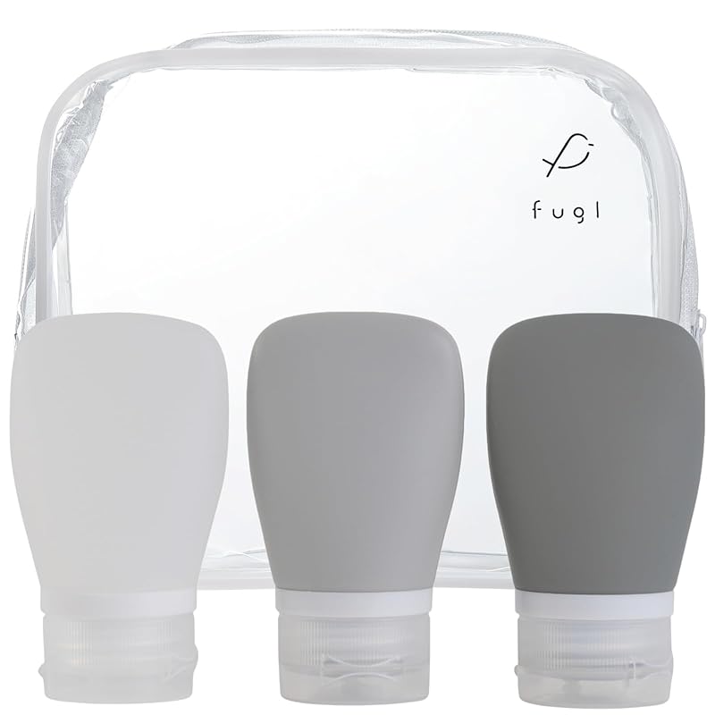 

fugl travel bottle shampoo bottle refill bottle travel set Comes with storage case for travel 3 piece set (60ml, Scandinavian gray)
