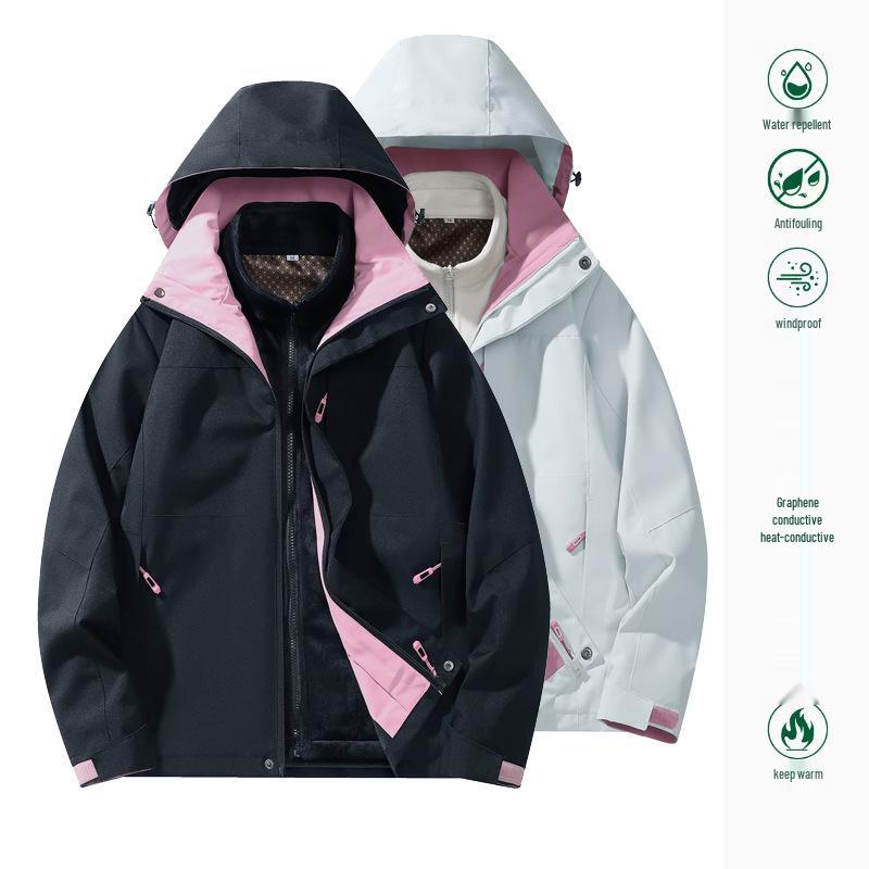 Graphene 3-in-1 Waterproof Windbreaker: Men's and Women's Outdoor Mountaineering and Ski Jacket with Detachable Layers.