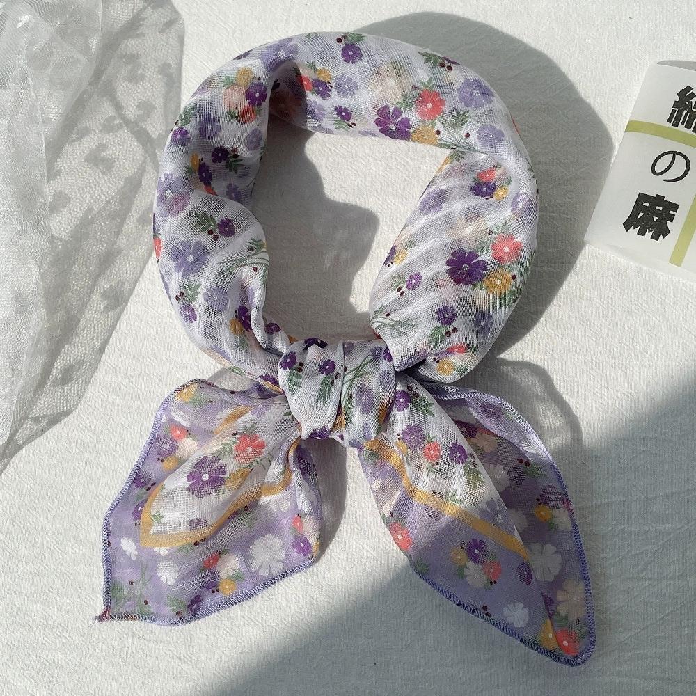 58*58Cm Women Square Neckerchief And Headscarf Female Floral Print Small Shawls Scarves Spring Summer Headband Scraves