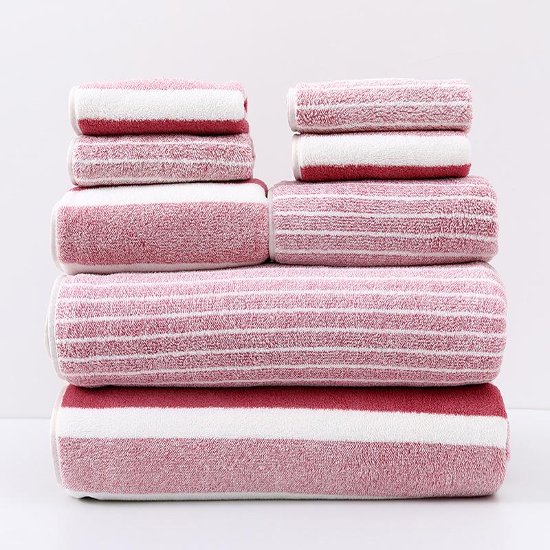 8-Piece Coral Fleece Towel Set Super Soft & Highly Absorbent Bath & Face Towels Narrow & Wide Stripe Design Shedding Resistant for Bathroom Spa