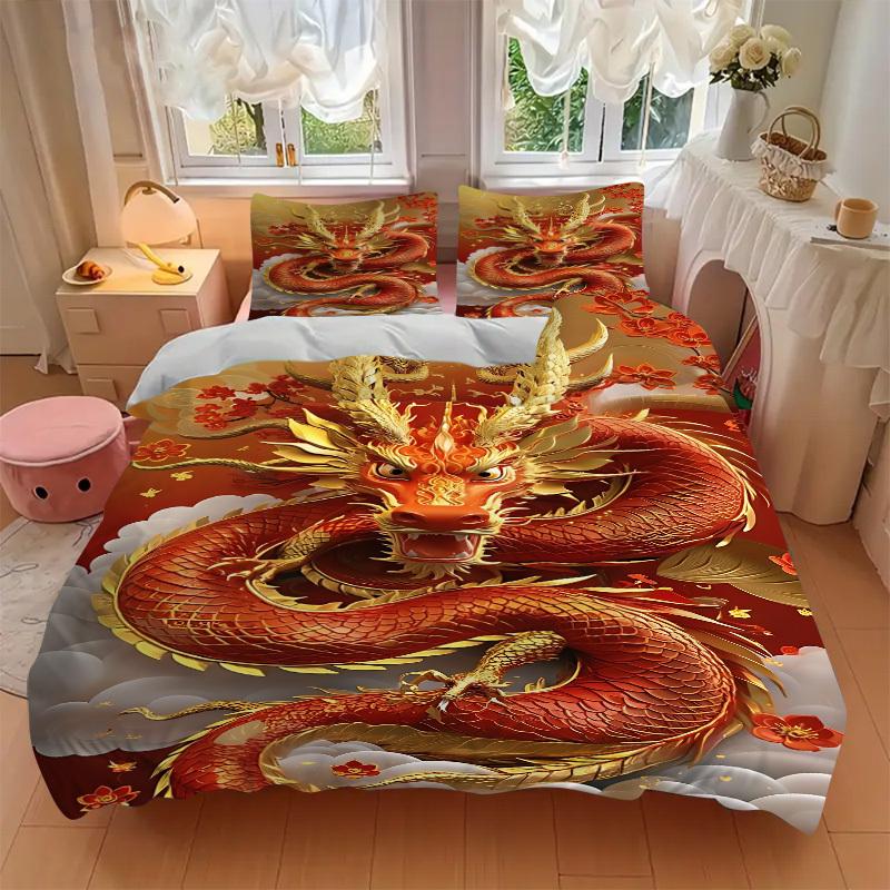 3pcs Dragon Artwork Duvet Cover Set, 1 Duvet Cover + 2 Pillowcases (No Insert), High-Definition Print, Home & Dorm yy251123003