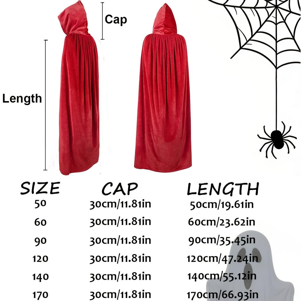 1Pc Velvet Hooded Cape, Halloween Cloak Robe Unisex Witch And Elf Cosplay Accessory Suitable For Costume Masquerades, Devil And Vampire Dark Outfits