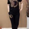 Western-style Mom Suit for Women in Summer, Butterfly Perm, Loose Age-reducing Short-sleeved Shirt, Casual Sports Suit