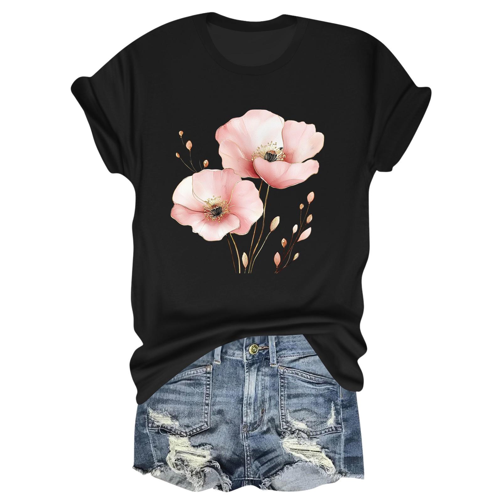 

Женская модная футболка с круглым вырезом и коротким рукавом, пуловер L чёрный