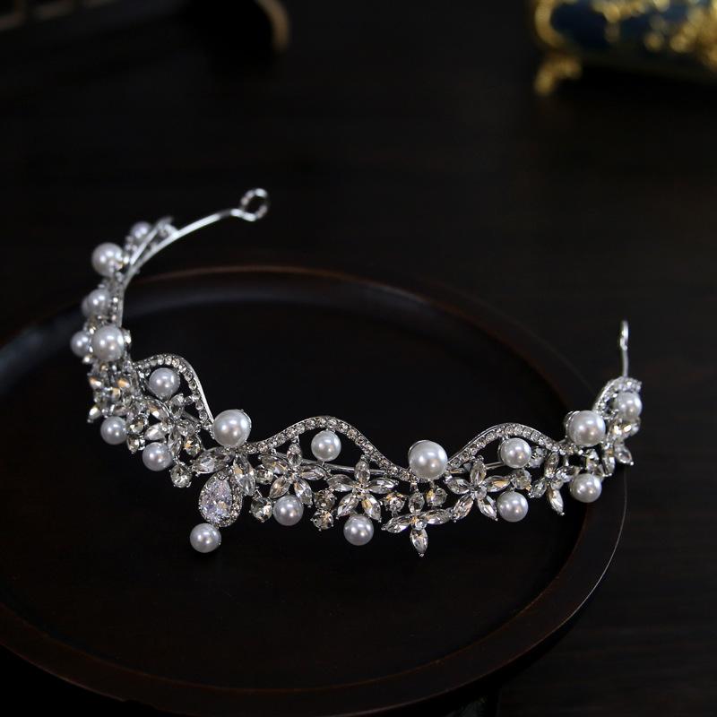 Koreansk Ny Stil Utsökt Kompakt Enkel Pärla Brud Bröllop Krona Huvudsmycke Krona Tiara Håraccessoarer