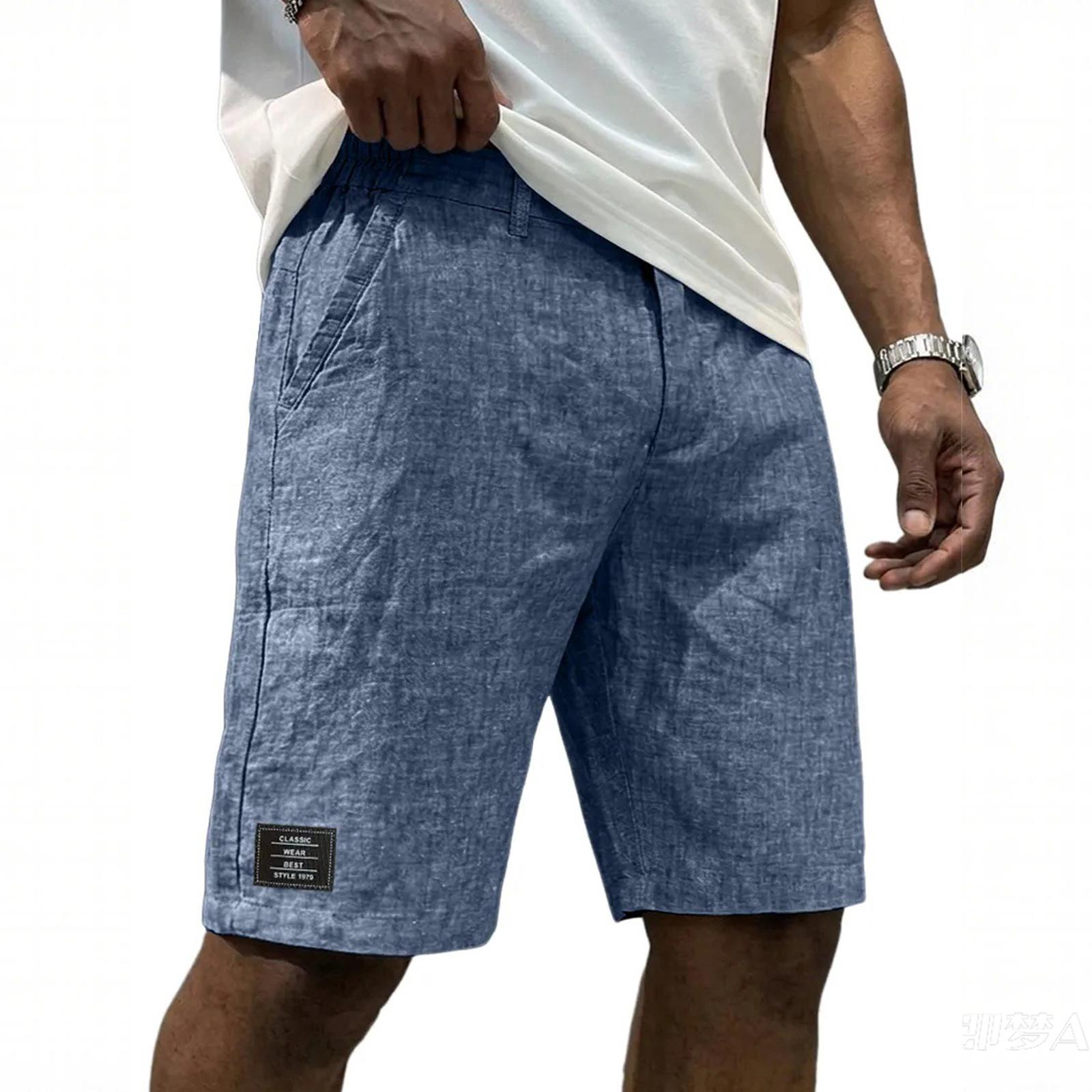 

Men’s Casual Cotton Linen Drawstring Shorts with Classic Letter Print Relaxed Fit Lightweight Breathable Fabric for Everyday Wear XL Темно-синій
