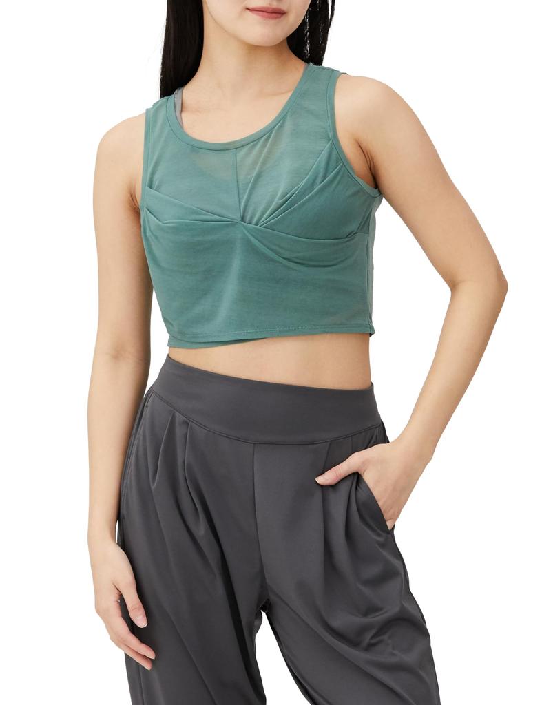 Danskin Sheer Light Cropped Tank Earth Emerald Women's Top,