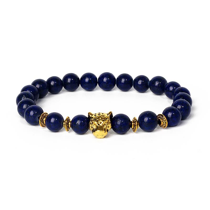Leopard Head Beaded Bracelets for Men Women 8mm Rock Lava Stone Crown King Lion Charm Bracelet Set Natural Stone Elastic Jewelry