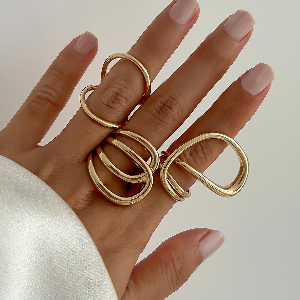Ingemark 6 Styles Unique Large Petal Flower Twisted Wave Rings for Women Vintage Geometric Adjustable Ring Jewelry Steampunk Men