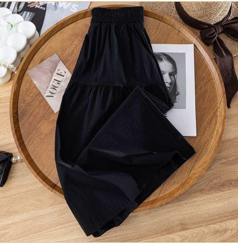 Women's A-Line Elastic Waist Skirt - Three-Quarter Length, Solid Color, Spring/Summer/Autumn Styles Available