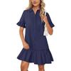 European and American Cross-border Amazon 2025 Women's Summer Button-down Shirt Dress Casual Ruffle Edge Sleeve Straight Mini
