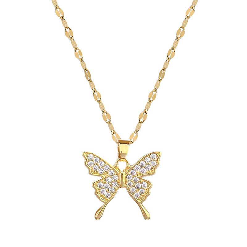 Light Luxury Temperament Gorgeous Butterfly Mascot Necklace Female Versatile Collarbone Chain Titanium Steel Chain