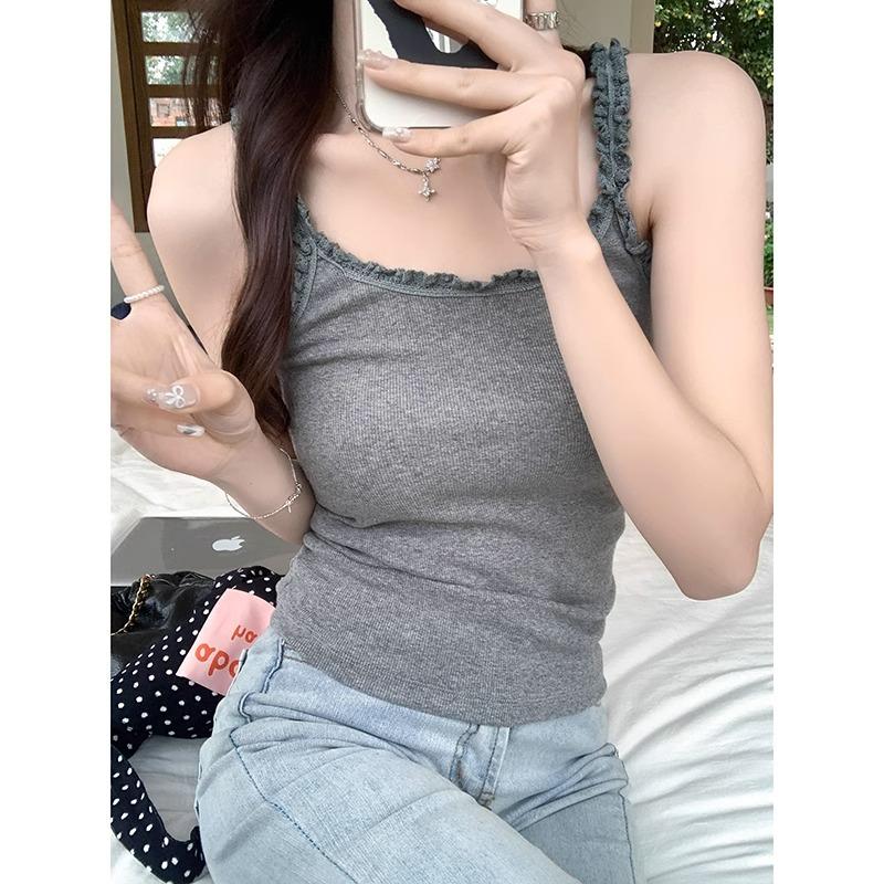 Blue dopamine lace pure desire small camisole female hottie bm tight waist short outer summer top