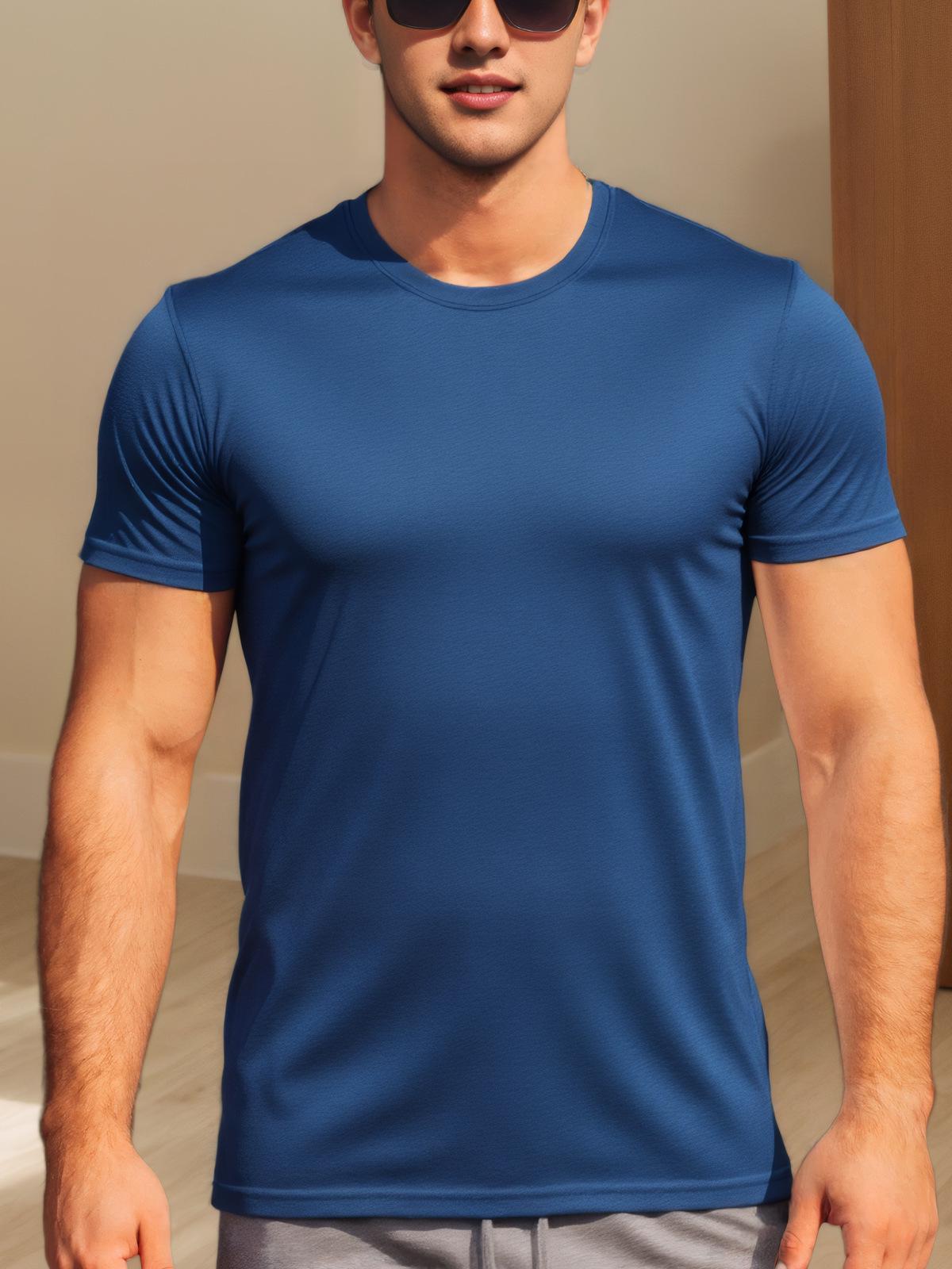 

Мужская быстросохнущая дышащая летняя спортивная футболка, с коротким рукавом, влагоотводящая, однотонная, повседневная, сетчатая, на ощупь как ледяной шелк. Double Extra Large темно-синий